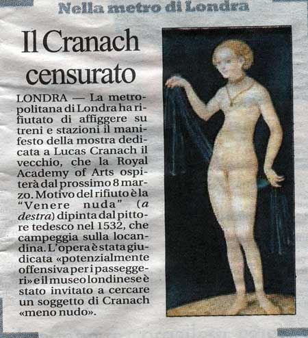La Venere di Cranach, censurata a Londra (La Repubblica)
