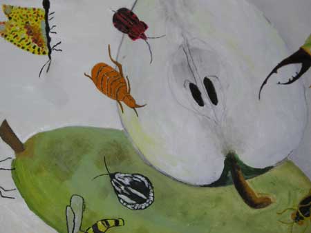 dettaglio quadro mele natura inseitti